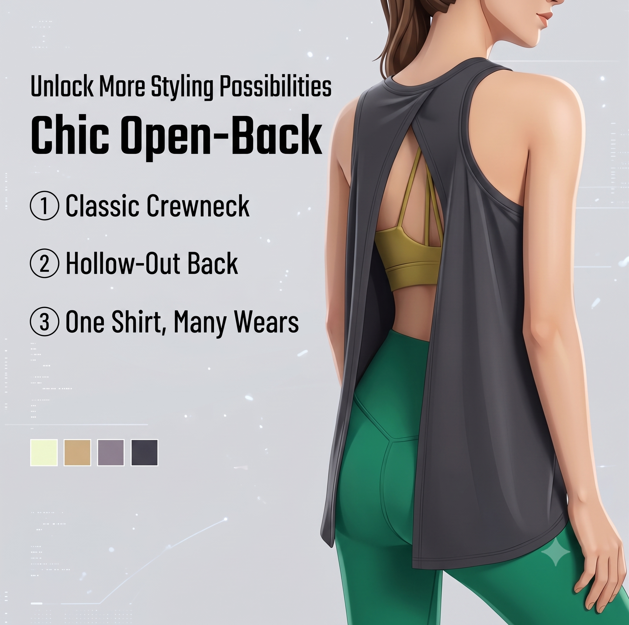 Stylish sports tops, loose quick-drying, sleeveless slit vests, casual blouses.