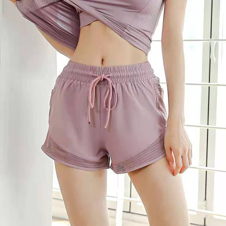 Casual shorts with outdoor running mesh, quick-dry, anti-exposed fake two-piece