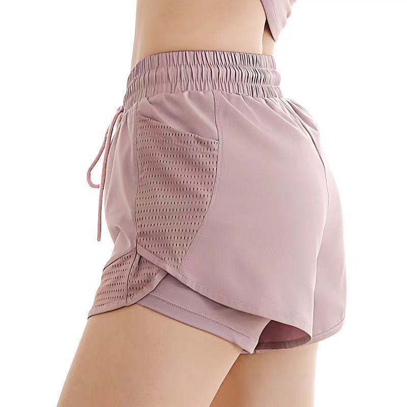 Casual shorts with outdoor running mesh, quick-dry, anti-exposed fake two-piece